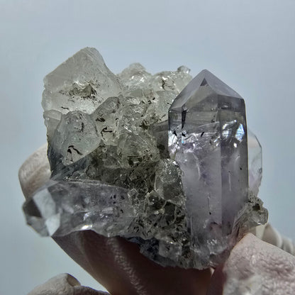 Améthyste fantôme avec hématite, calcite sur matrice, mine de Streep, Goboboseb, Namibie 41*36*25mm #12618