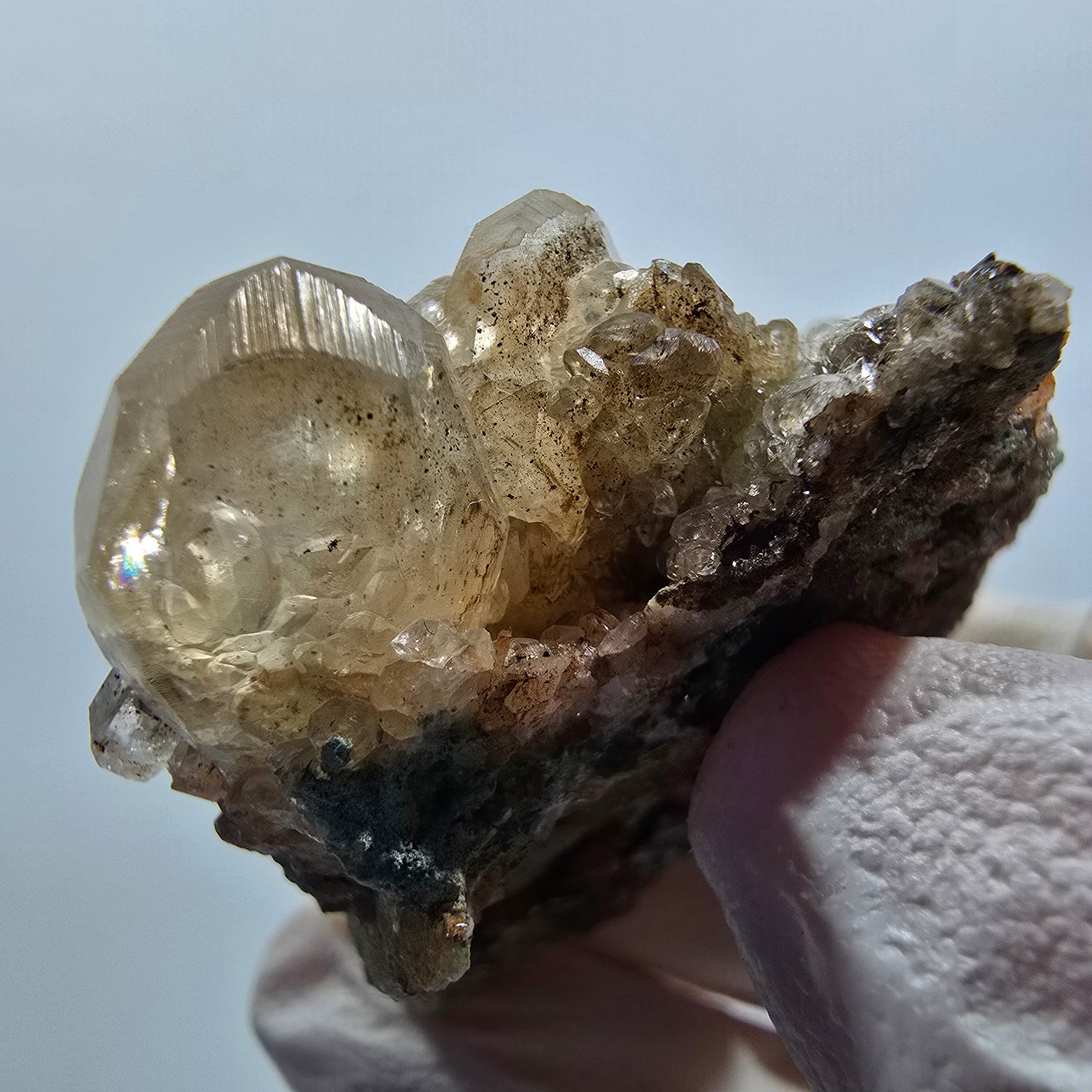 Rare Calcite avec Quartz sur matrice, mine Streep Goboboseb, Namibie 48*41*22mm #12622