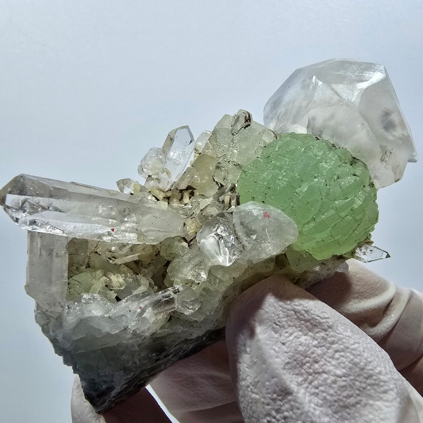 Quartz et préhnite rares, spécimen de calcite Mine de Streep Goboboseb Namibie 63*36*24mm #12624