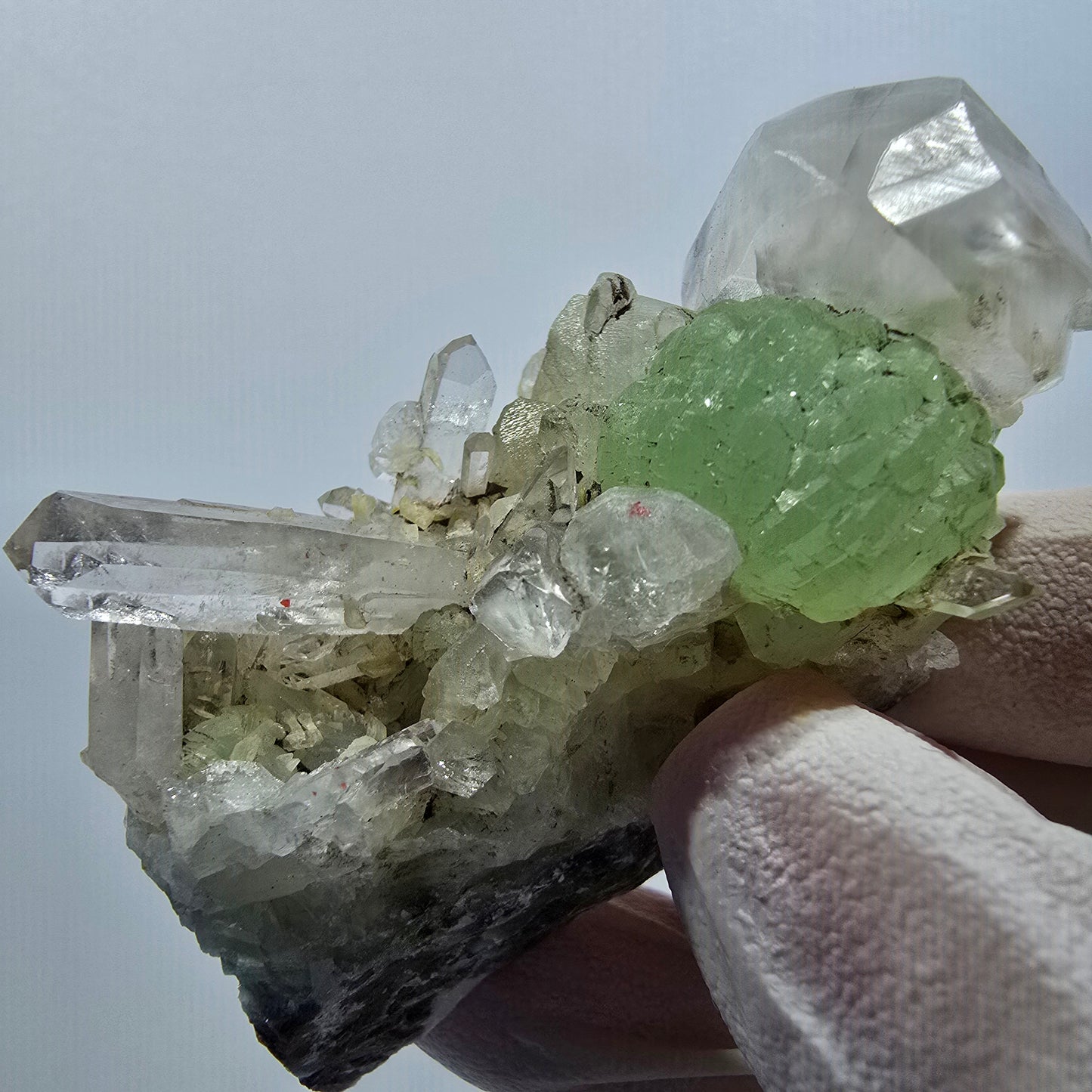 Quartz et préhnite rares, spécimen de calcite Mine de Streep Goboboseb Namibie 63*36*24mm #12624