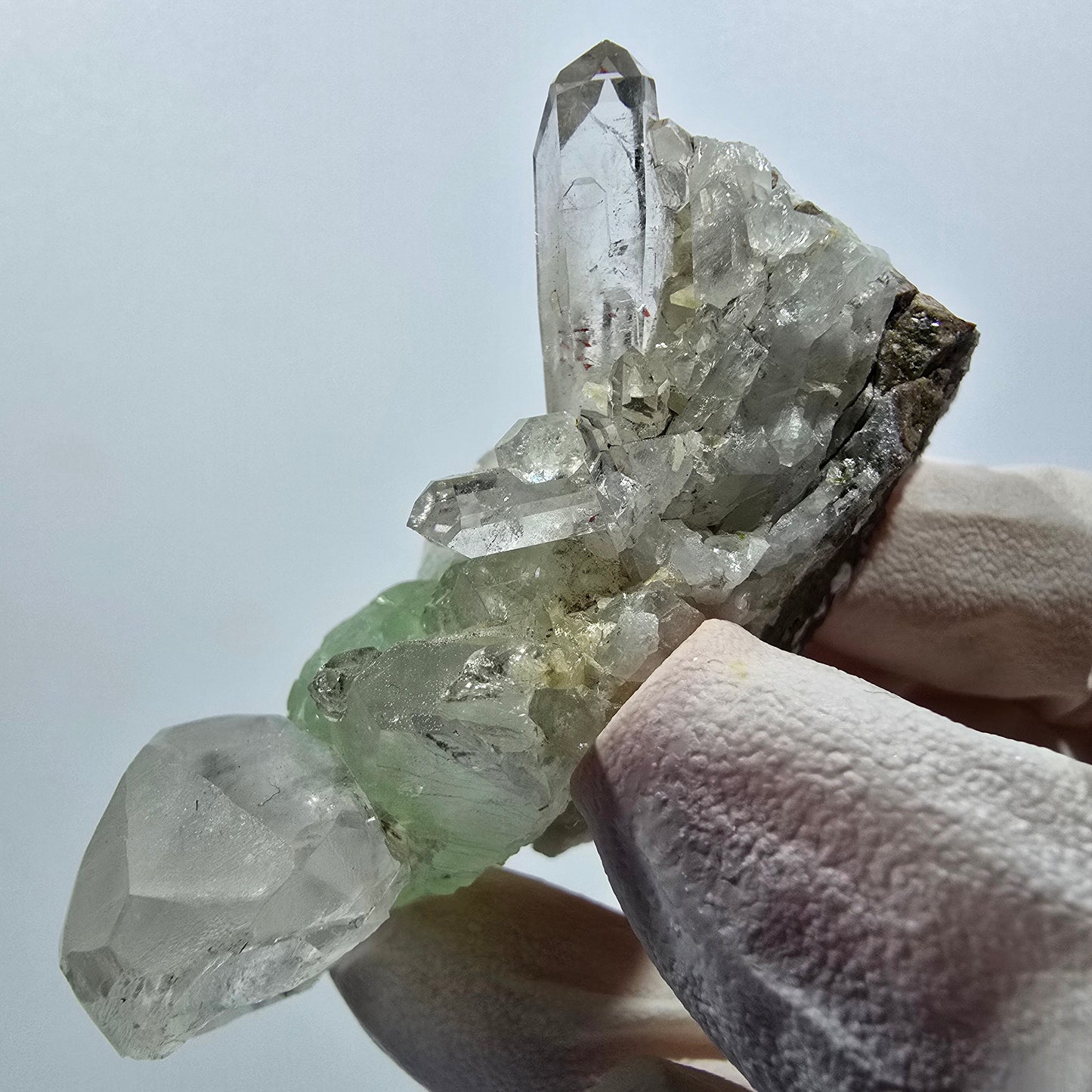 Quartz et préhnite rares, spécimen de calcite Mine de Streep Goboboseb Namibie 63*36*24mm #12624