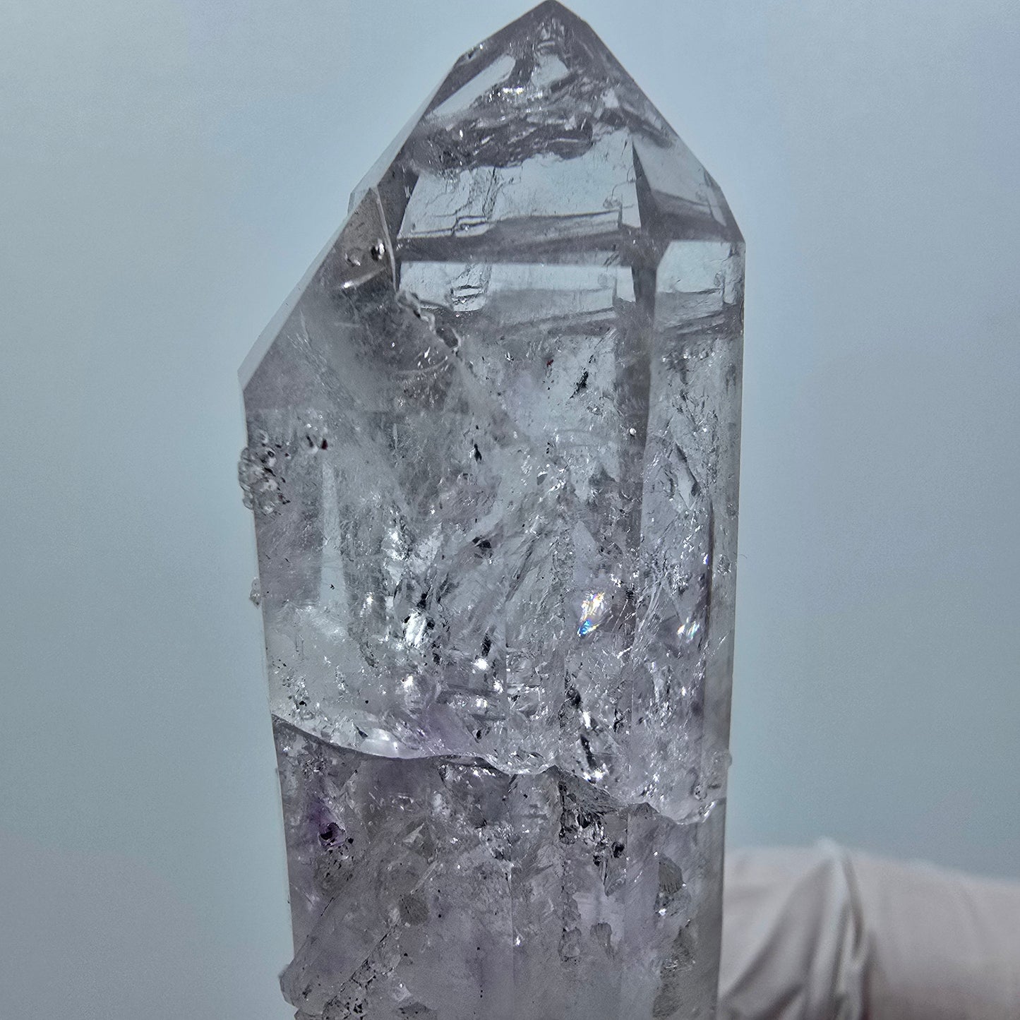 Améthyste fantôme lémurienne avec analcime, préhnite mine de Streep Goboboseb, Namibie 66*22*17mm #12630