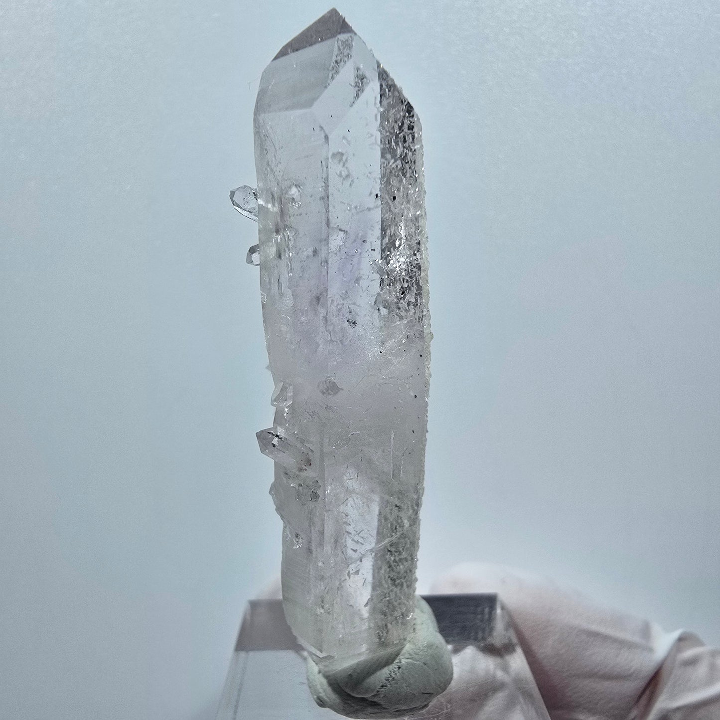 Quartz Lémurien biterminé avec prehnite de la mine de Streep, Goboboseb, Namibie 57*15*15mm #12633