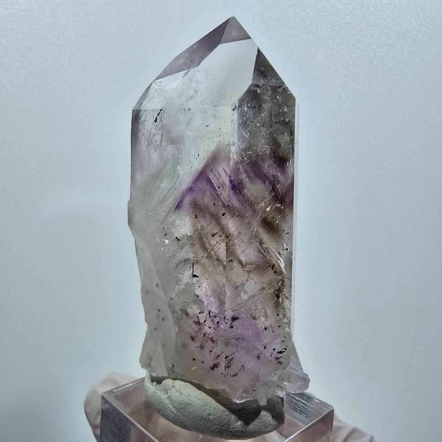 Améthyste Enhydre Harlequin Lémurien Fantôme avec Prehnite Mine de Streep, Namibie 64*33*21mm #12635