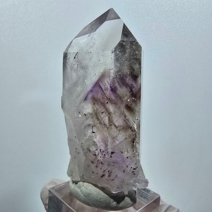 Améthyste Enhydre Harlequin Lémurien Fantôme avec Prehnite Mine de Streep, Namibie 64*33*21mm #12635