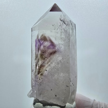 Améthyste Enhydre Harlequin Lémurien Fantôme avec Prehnite Mine de Streep, Namibie 64*33*21mm #12635
