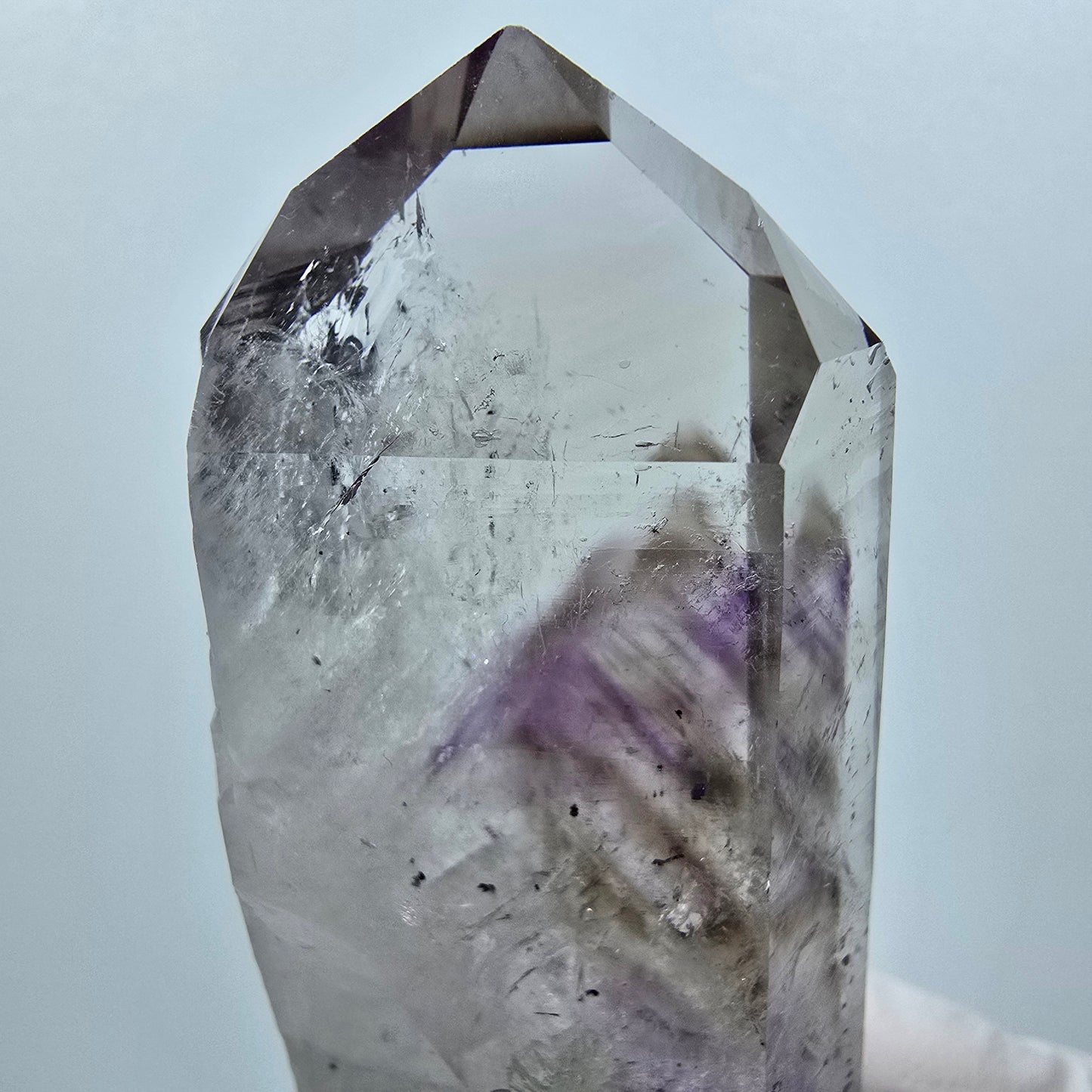 Améthyste Enhydre Harlequin Lémurien Fantôme avec Prehnite Mine de Streep, Namibie 64*33*21mm #12635