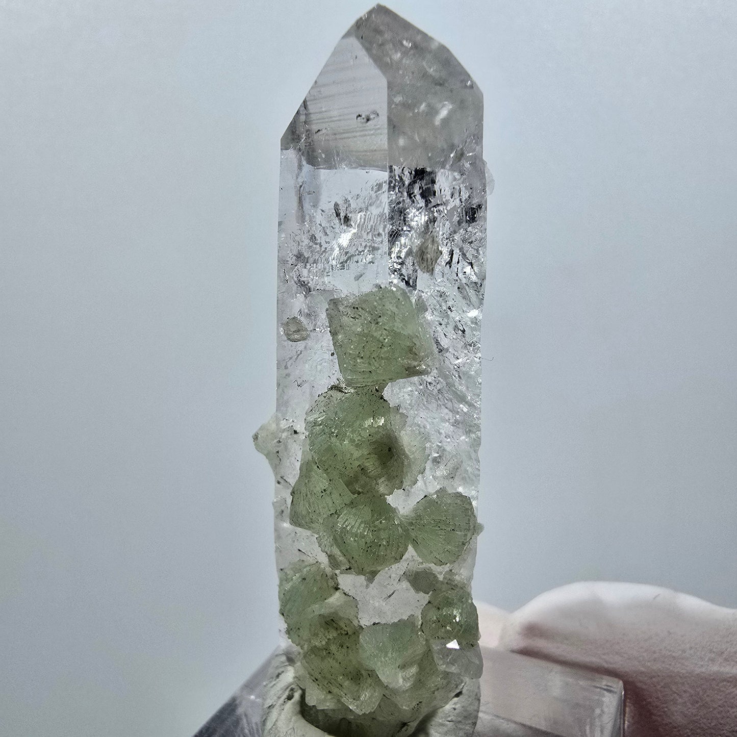 Lemurian Quartz with Prehnite Tip Streep Mine Goboboseb, Namibia 52*18*17mm #12638