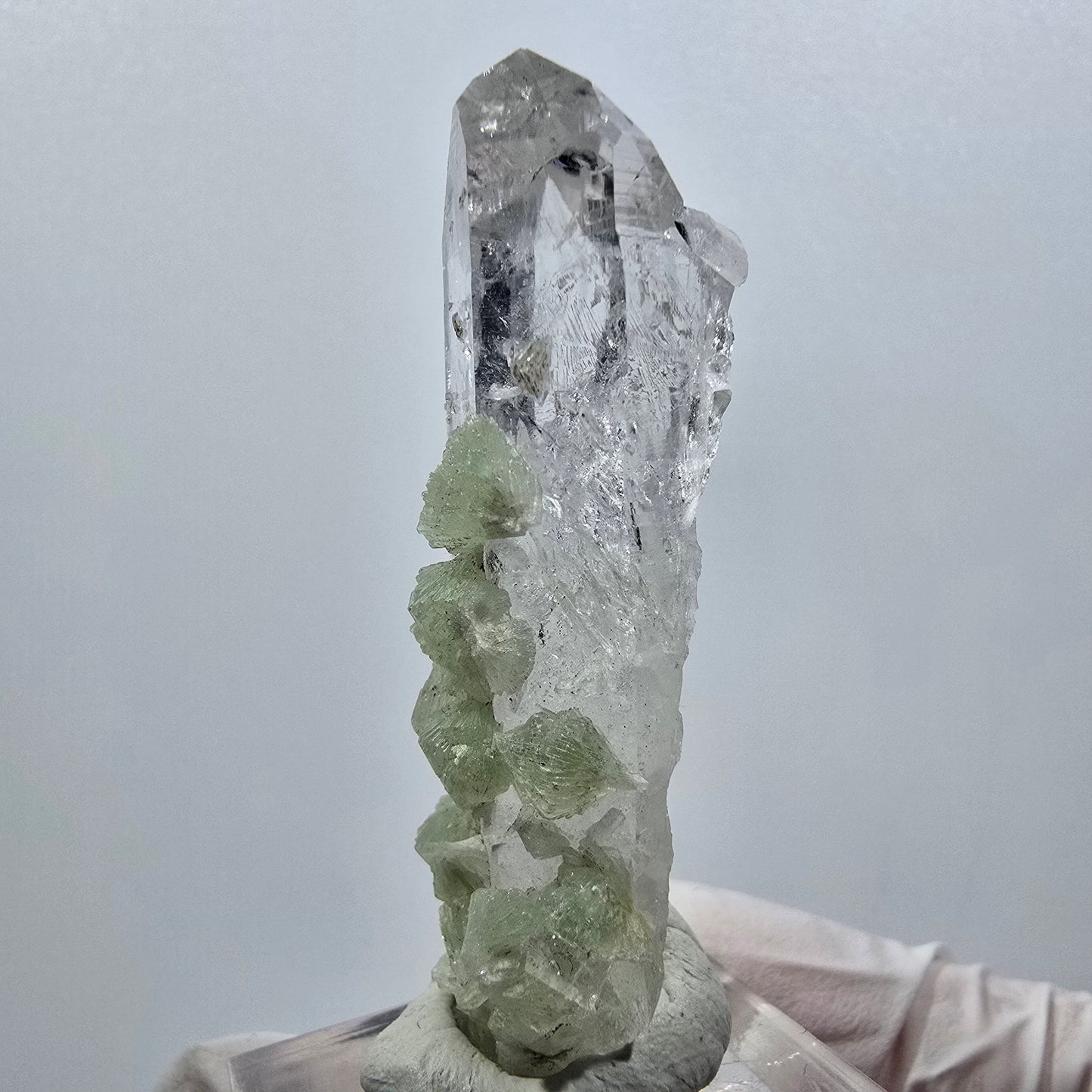 Lemurian Quartz with Prehnite Tip Streep Mine Goboboseb, Namibia 52*18*17mm #12638