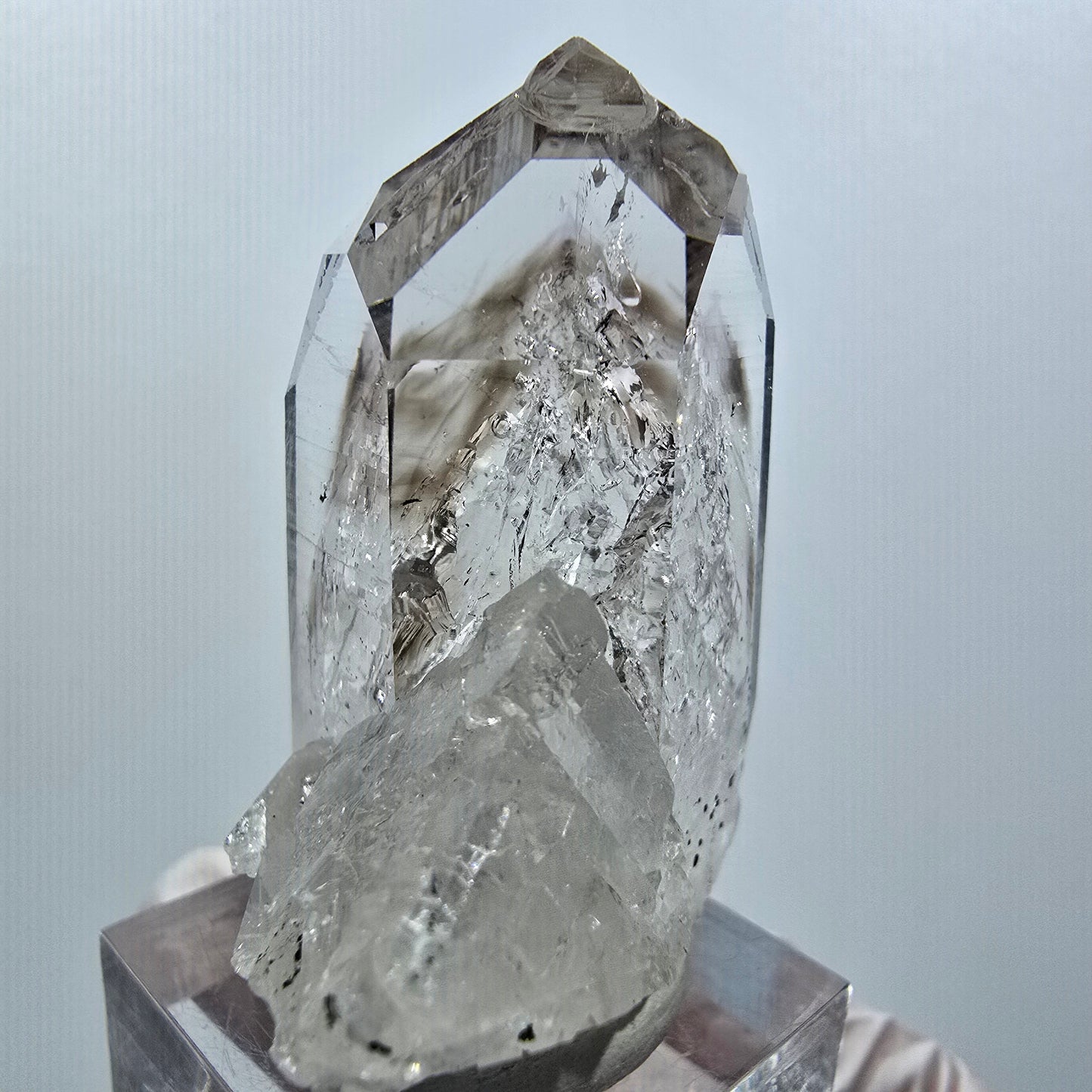 Enhydro Lemurian Phantom Smoky Quartz, Calcite, 4x Bubble 1x Particle Streep Mine Namibia 47*34*26mm #12639