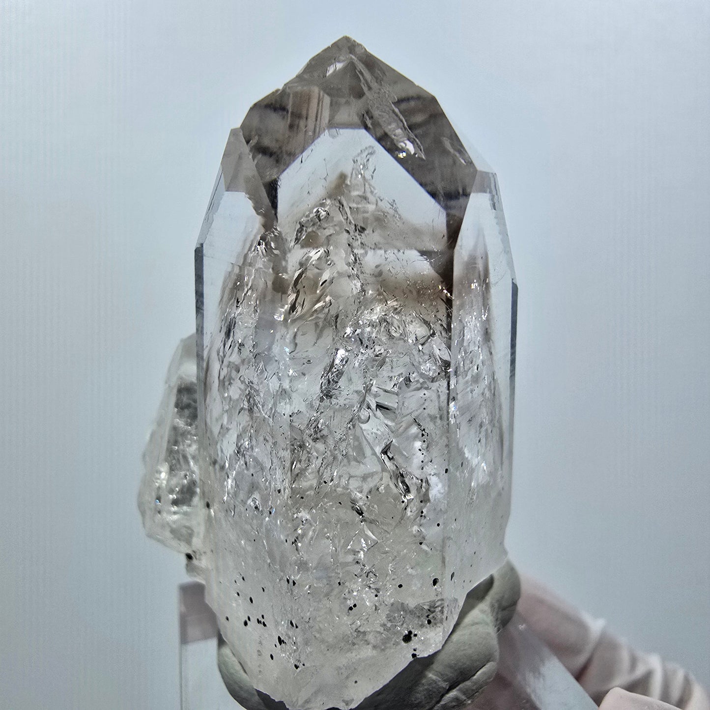 Enhydro Lemurian Phantom Smoky Quartz, Calcite, 4x Bubble 1x Particle Streep Mine Namibia 47*34*26mm #12639