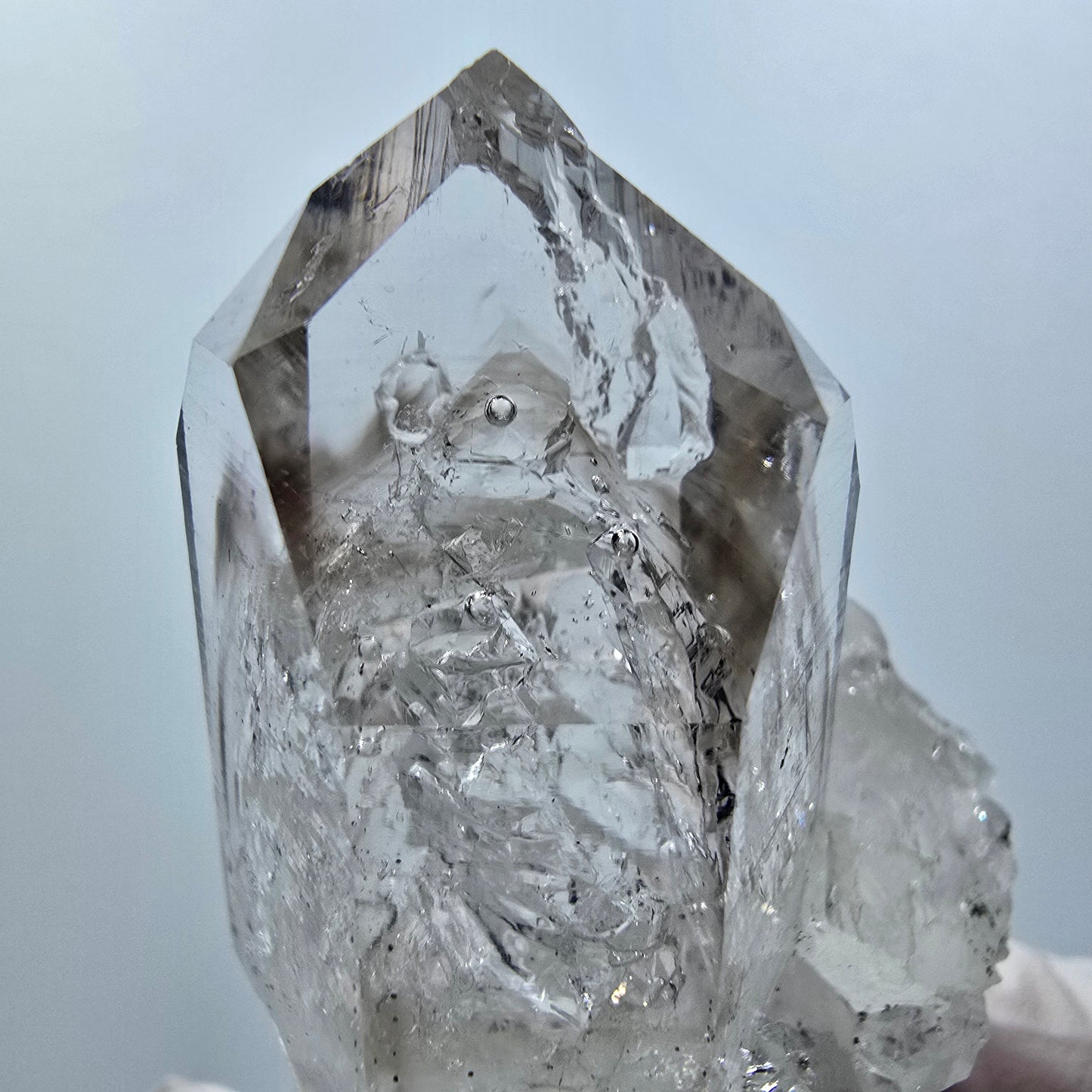 Enhydro Lemurian Phantom Smoky Quartz, Calcite, 4x Bubble 1x Particle Streep Mine Namibia 47*34*26mm #12639