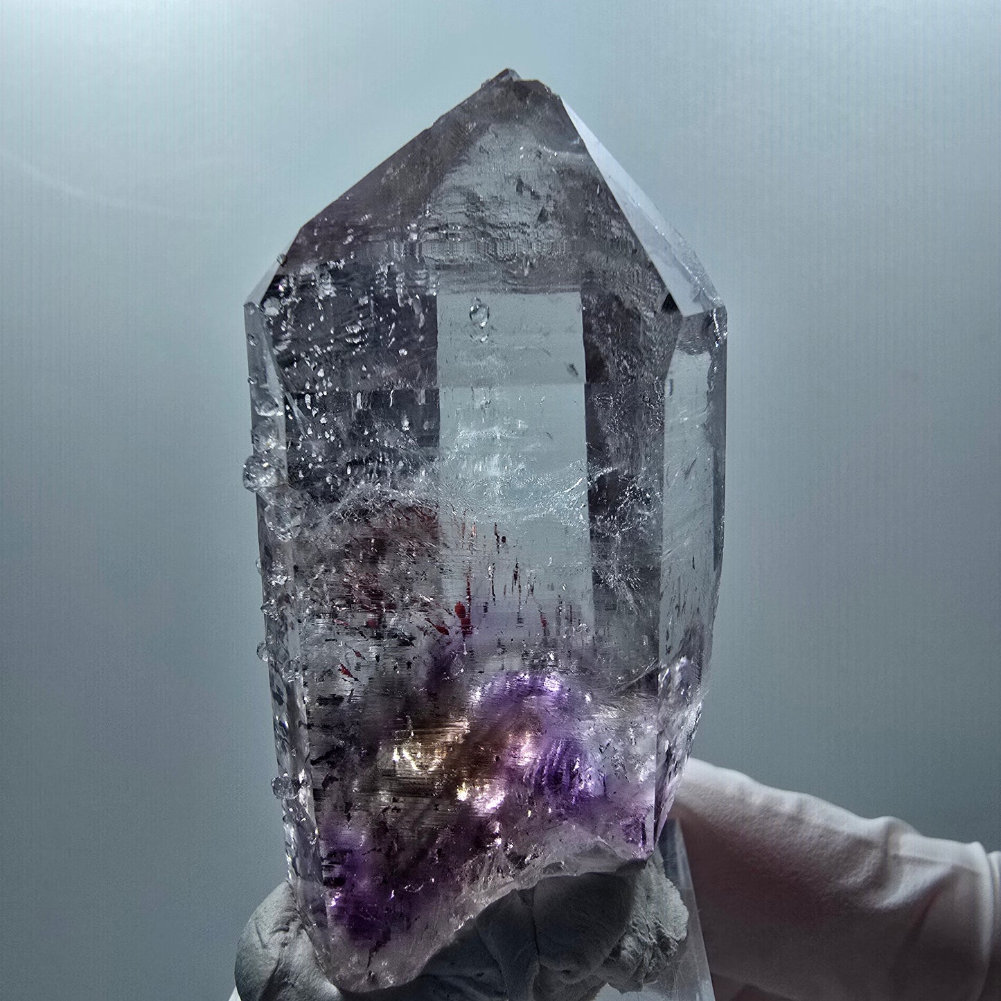 Améthyste fantôme léenne arlequin avec streep d'analcime Mine de Goboboseb, Namibie 54*27*26mm #12648