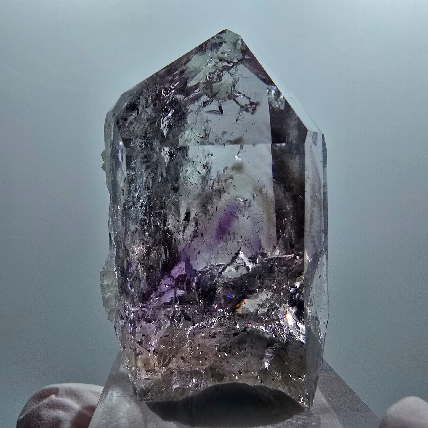 Harlekin Lemurian Phantom Amethyst mit Prehnit Streep Mine Goboboseb, Namibia 44*27*22mm #12650
