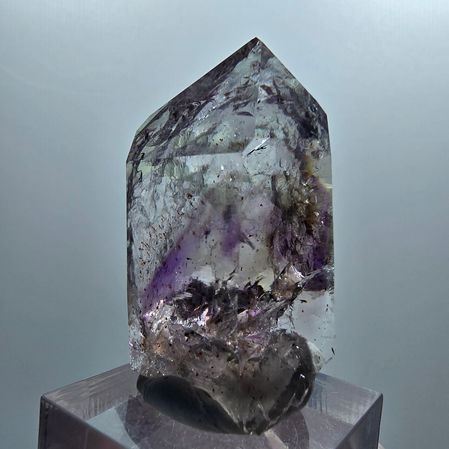 Harlekin Lemurian Phantom Amethyst mit Prehnit Streep Mine Goboboseb, Namibia 44*27*22mm #12650