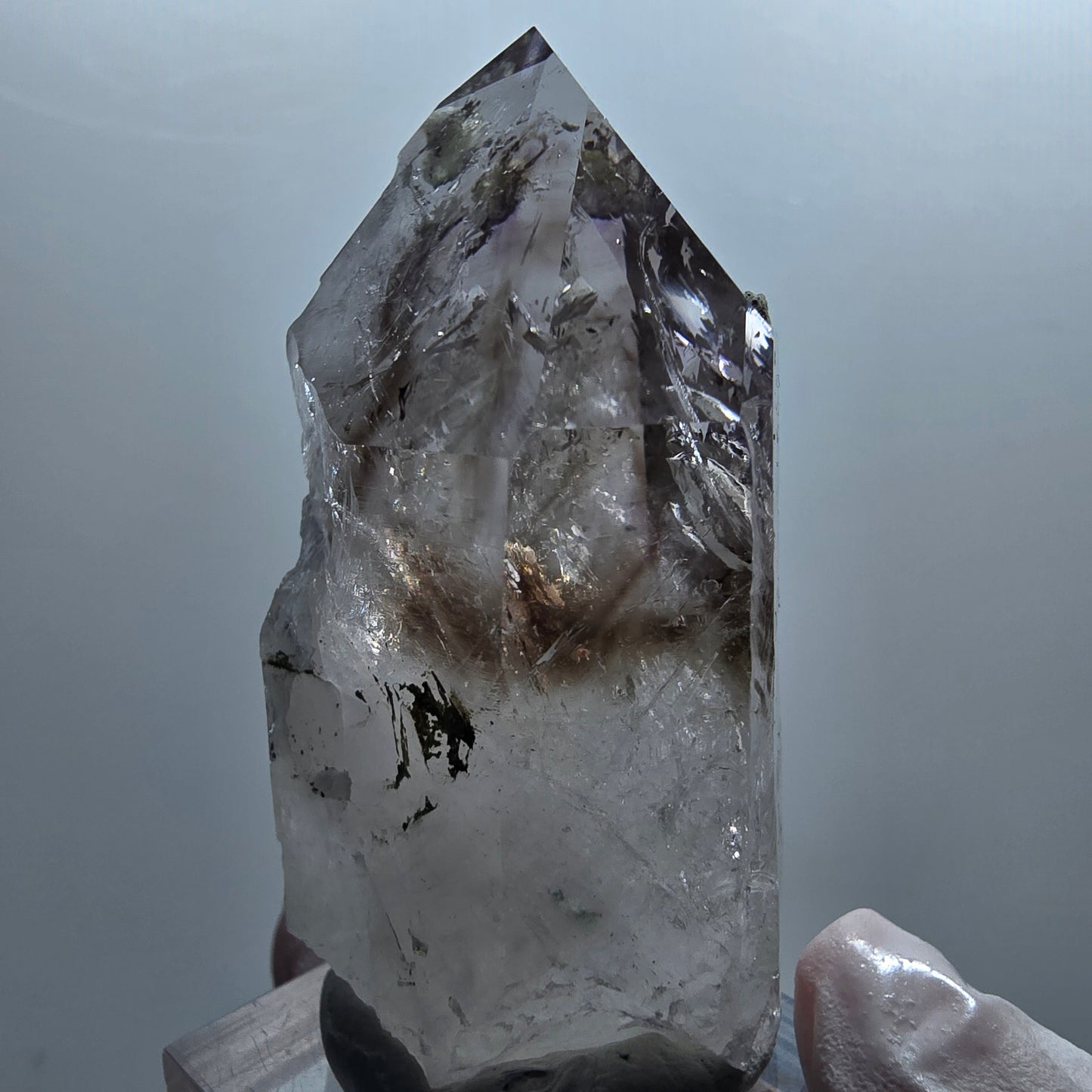 Améthyste fantôme léenne Enhydro, hématite, épidote 2x Blase Streep Mine Namibie 58*28*29mm #12655