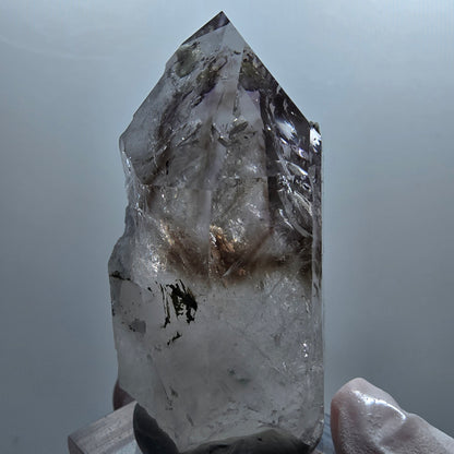 Améthyste fantôme léenne Enhydro, hématite, épidote 2x Blase Streep Mine Namibie 58*28*29mm #12655