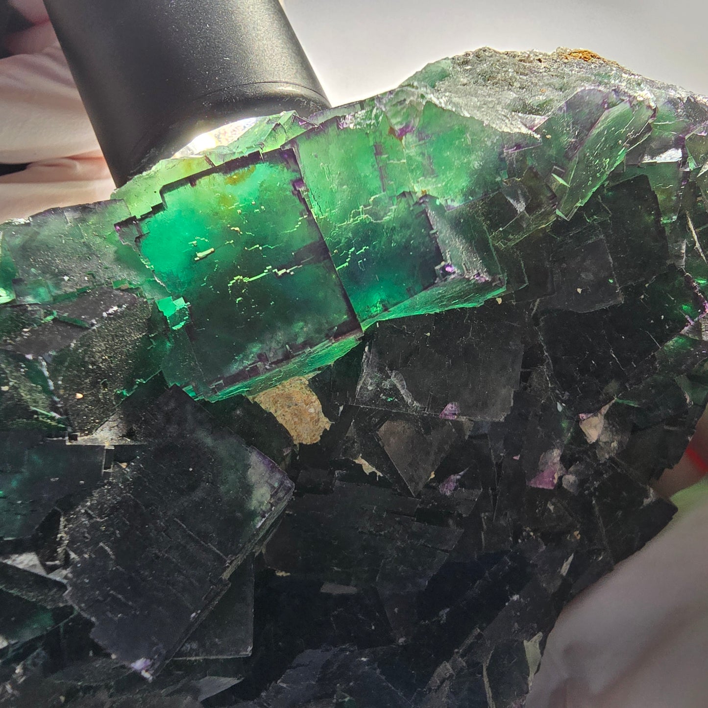 XXL Cube de fluorine fantôme, vert et violet, parcellaire, Okorusu, Namibie 201*123*47mm #12663