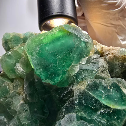 XXL Fantôme Fluorite Cube, plancher vert Okorusu, Namibie 210*123-60mm #12664