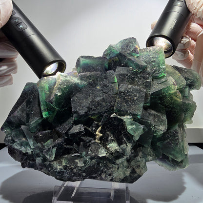 XXL Phantom Fluorite Cube Stage, parkettiert grün lila Okorusu, Namibia 200*136*53mm #12666