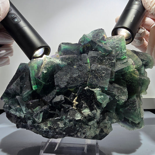 XXL Phantom Fluorit Würfel Stufe, parkettiert grün lila Okorusu, Namibia 200*136*53mm #12666