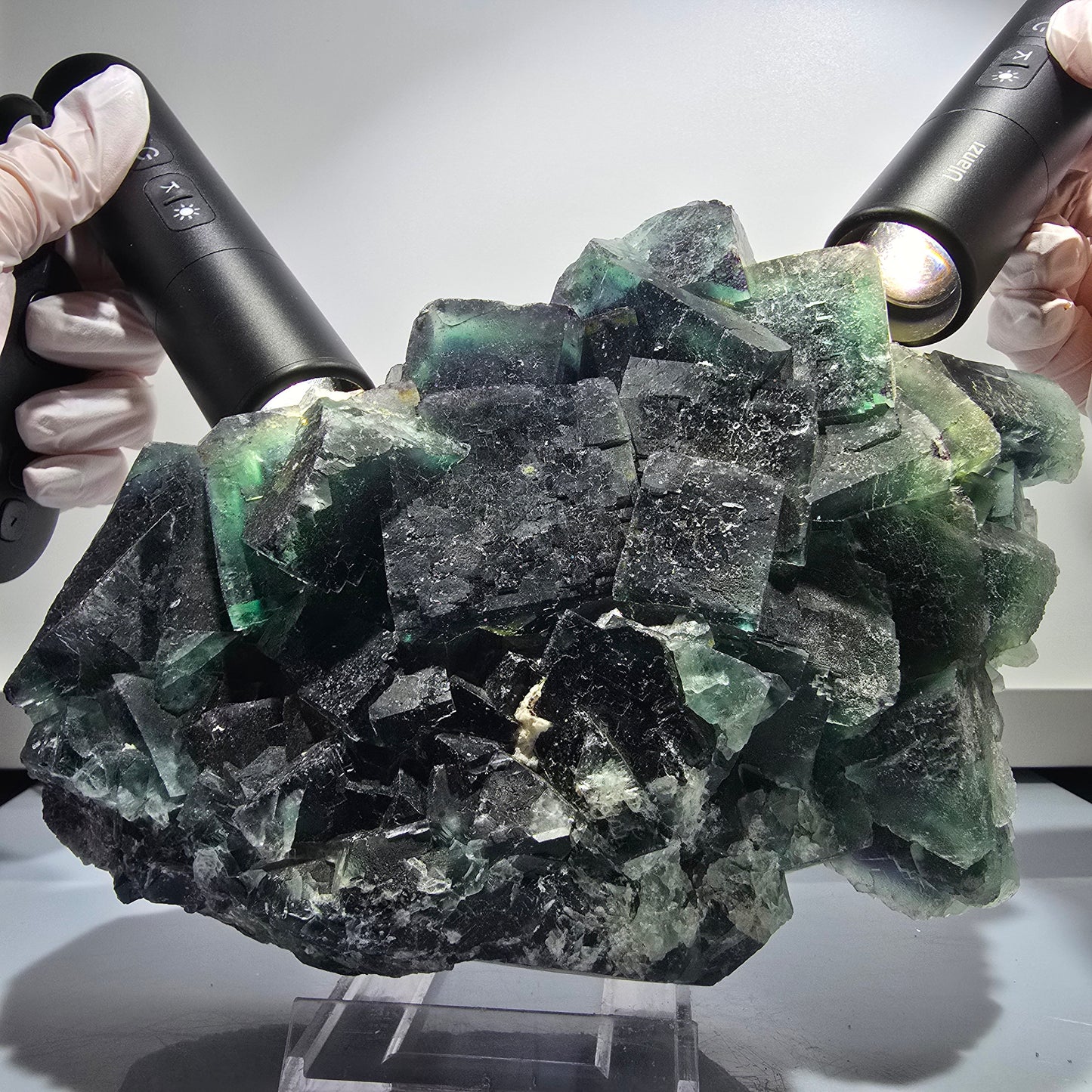 XXL Phantom Fluorite Cube Stage, parkettiert grün lila Okorusu, Namibia 200*136*53mm #12666