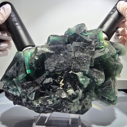 XXL Phantom Fluorite Cube Stage, parkettiert grün lila Okorusu, Namibia 200*136*53mm #12666