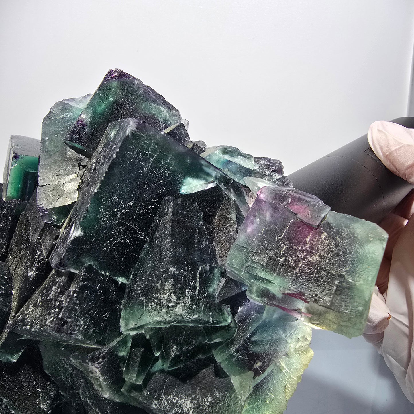 XXL Phantom Fluorite Cube Stage, parkettiert grün lila Okorusu, Namibia 200*136*53mm #12666