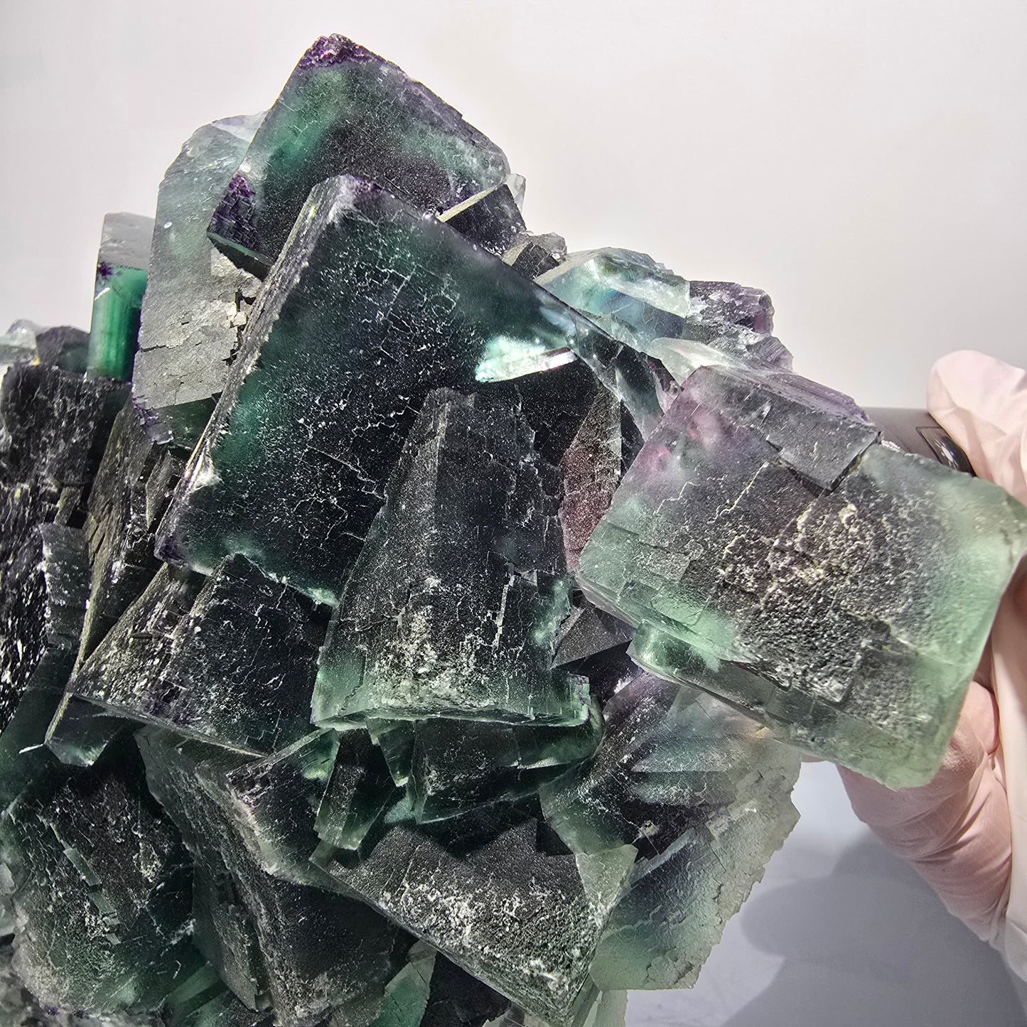 XXL Phantom Fluorite Cube Stage, parkettiert grün lila Okorusu, Namibia 200*136*53mm #12666