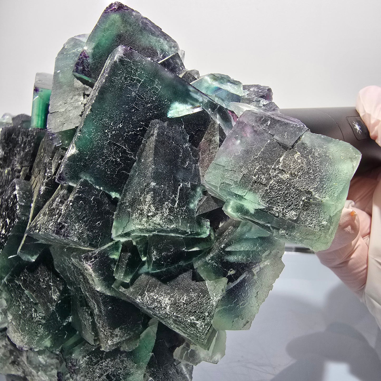 XXL Phantom Fluorite Cube Stage, parkettiert grün lila Okorusu, Namibia 200*136*53mm #12666