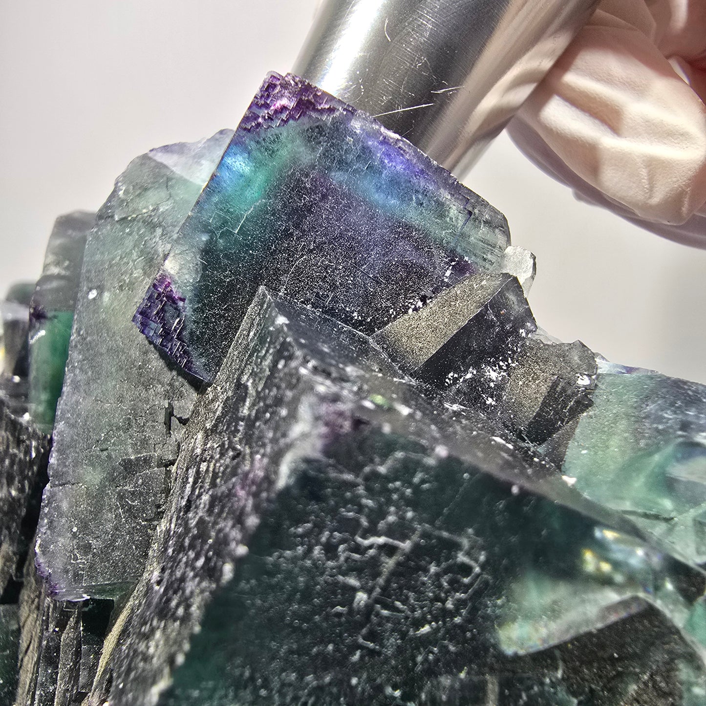 XXL Phantom Fluorite Cube Stage, parkettiert grün lila Okorusu, Namibia 200*136*53mm #12666