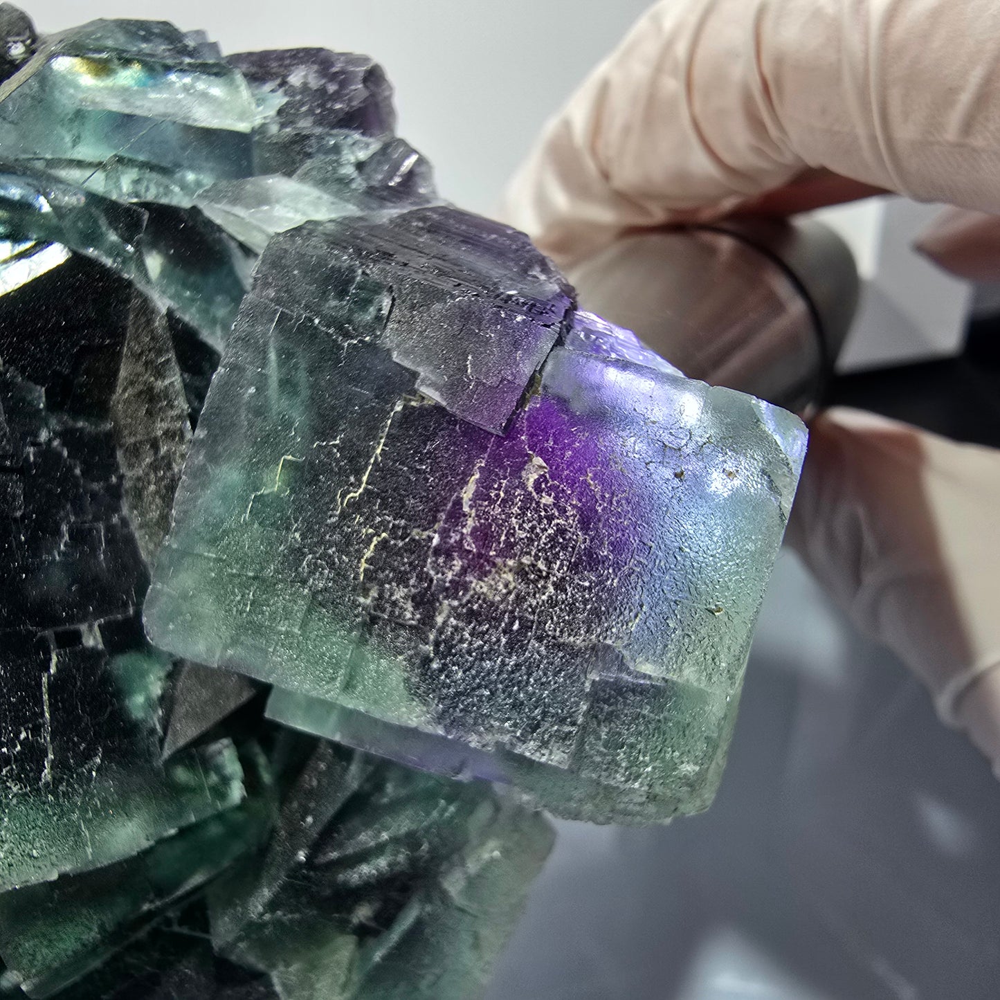 XXL Phantom Fluorite Cube Stage, parkettiert grün lila Okorusu, Namibia 200*136*53mm #12666