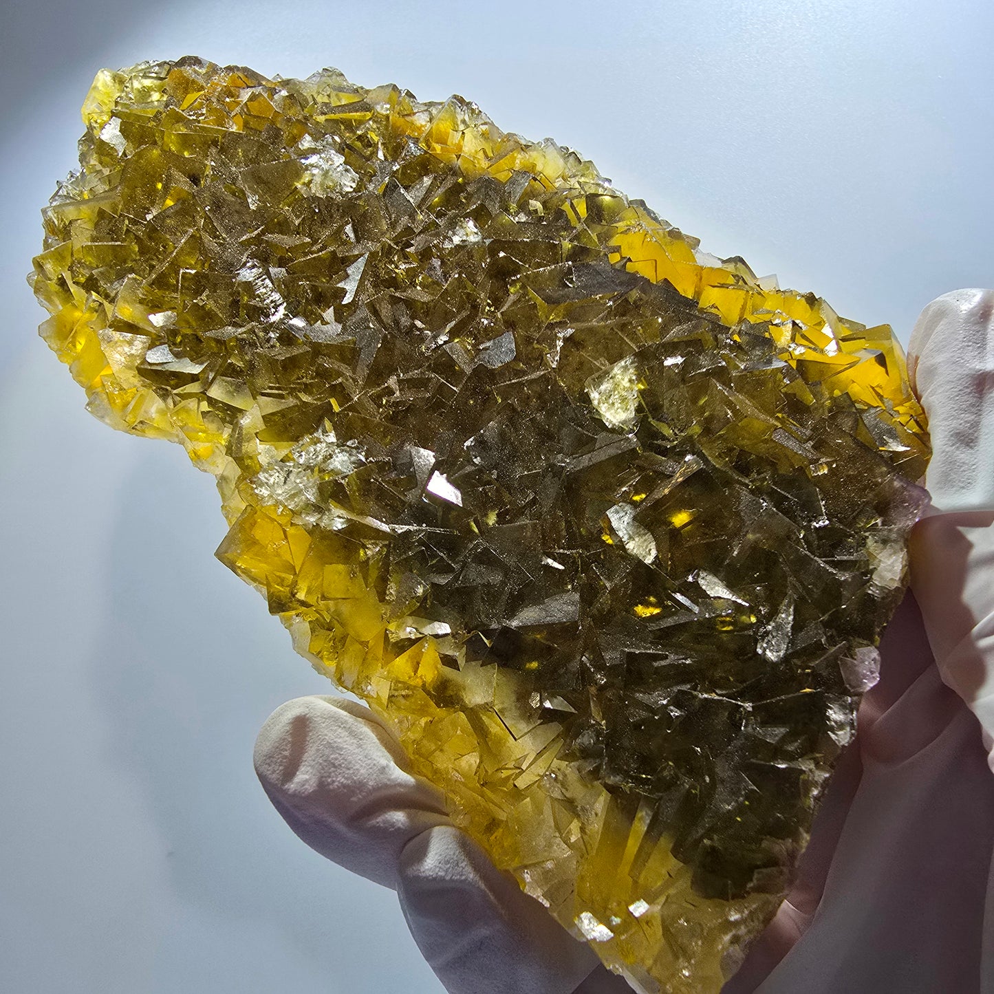 Large Phantom Fluorite Cube Specimen Yellow Honey Pocket Okorusu Namibia 121*84*19mm #12668