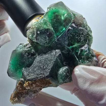 Fluorite fantôme, hexagonal, Muscovite, Opale hyalite Erongo, Namibie 74*49*57mm #12669
