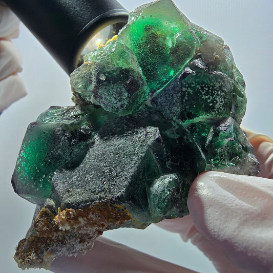 Phantom Fluorit, hexagonal, Muskovit, Hyalit Opal Erongo, Namibia 74*49*57mm #12669