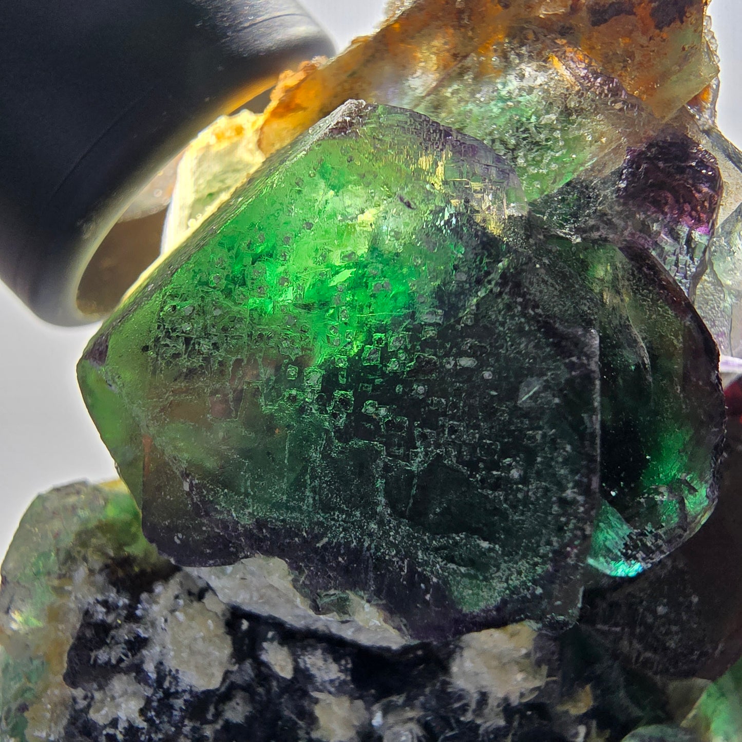 Fluorite fantôme, hexagonal, Muscovite, Opale hyalite Erongo, Namibie 74*49*57mm #12669