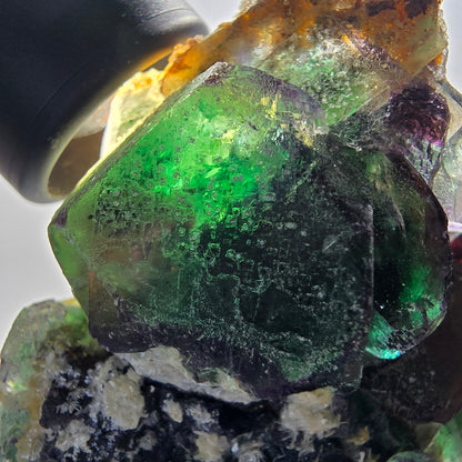 Fluorite fantôme, hexagonal, Muscovite, Opale hyalite Erongo, Namibie 74*49*57mm #12669