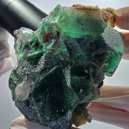 Fluorite fantôme, hexagonal, Muscovite, Opale hyalite Erongo, Namibie 74*49*57mm #12669