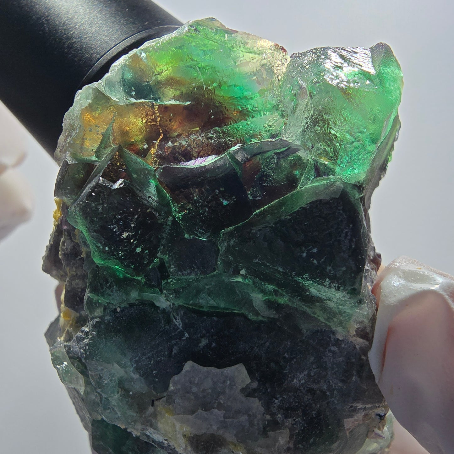 Fluorite fantôme, hexagonal, Muscovite, Opale hyalite Erongo, Namibie 74*49*57mm #12669