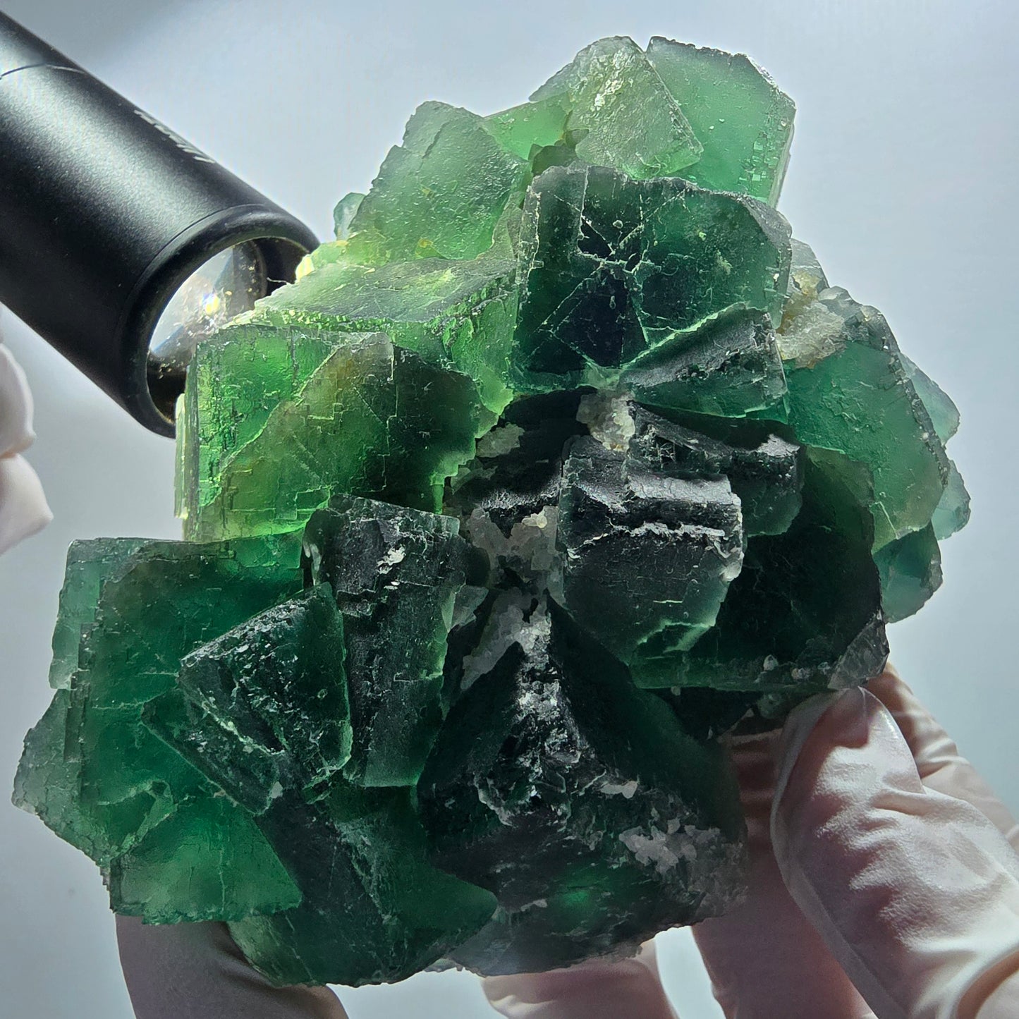 Grand fantôme de fluorine, matrice de quartz, inclusions vertes Okorusu Namibie 100*77*37mm #12673