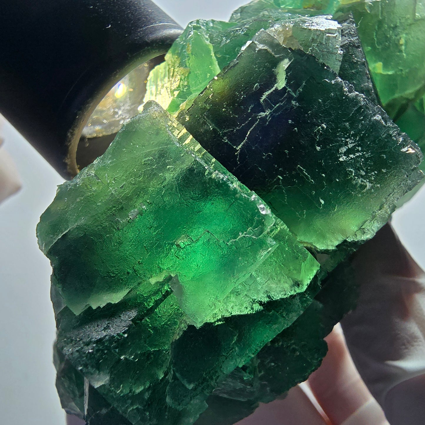 Grand fantôme de fluorine, matrice de quartz, inclusions vertes Okorusu Namibie 100*77*37mm #12673
