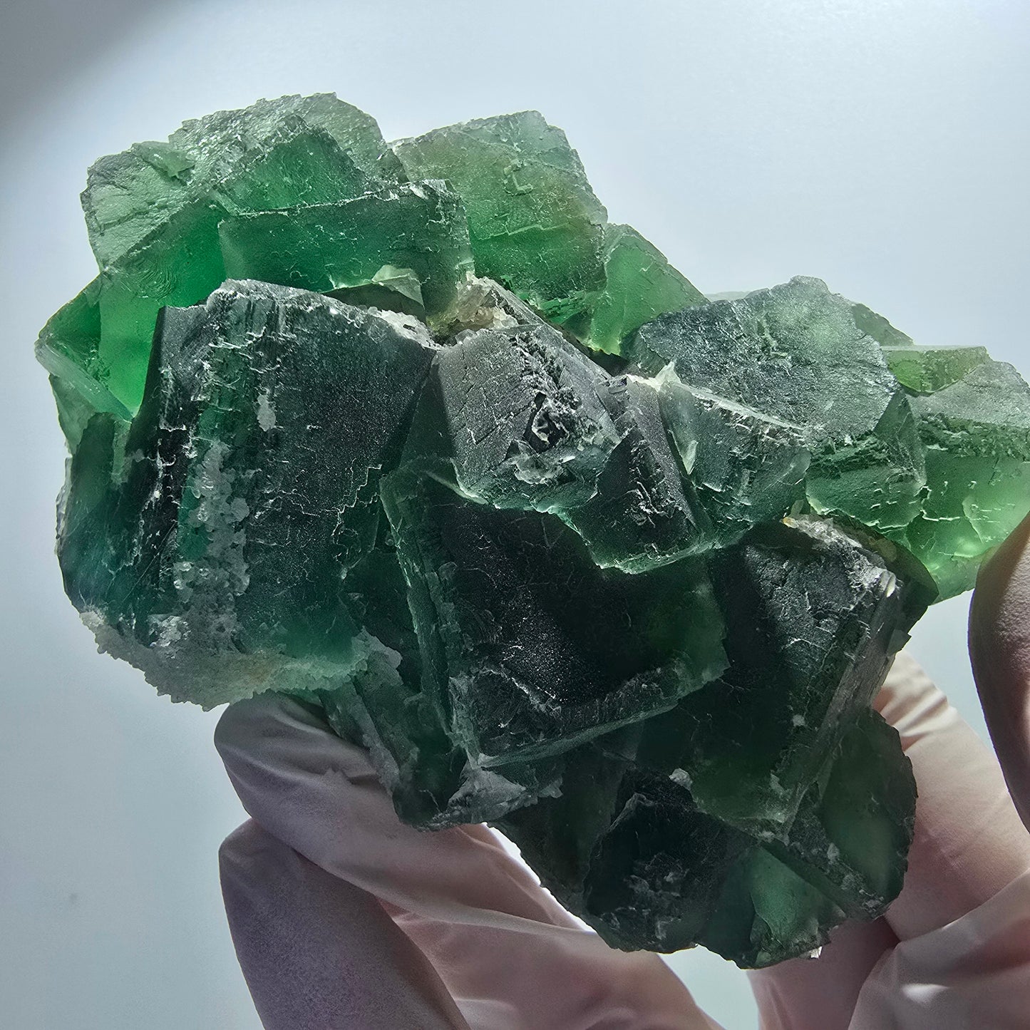 Grand fantôme de fluorine, matrice de quartz, inclusions vertes Okorusu Namibie 100*77*37mm #12673