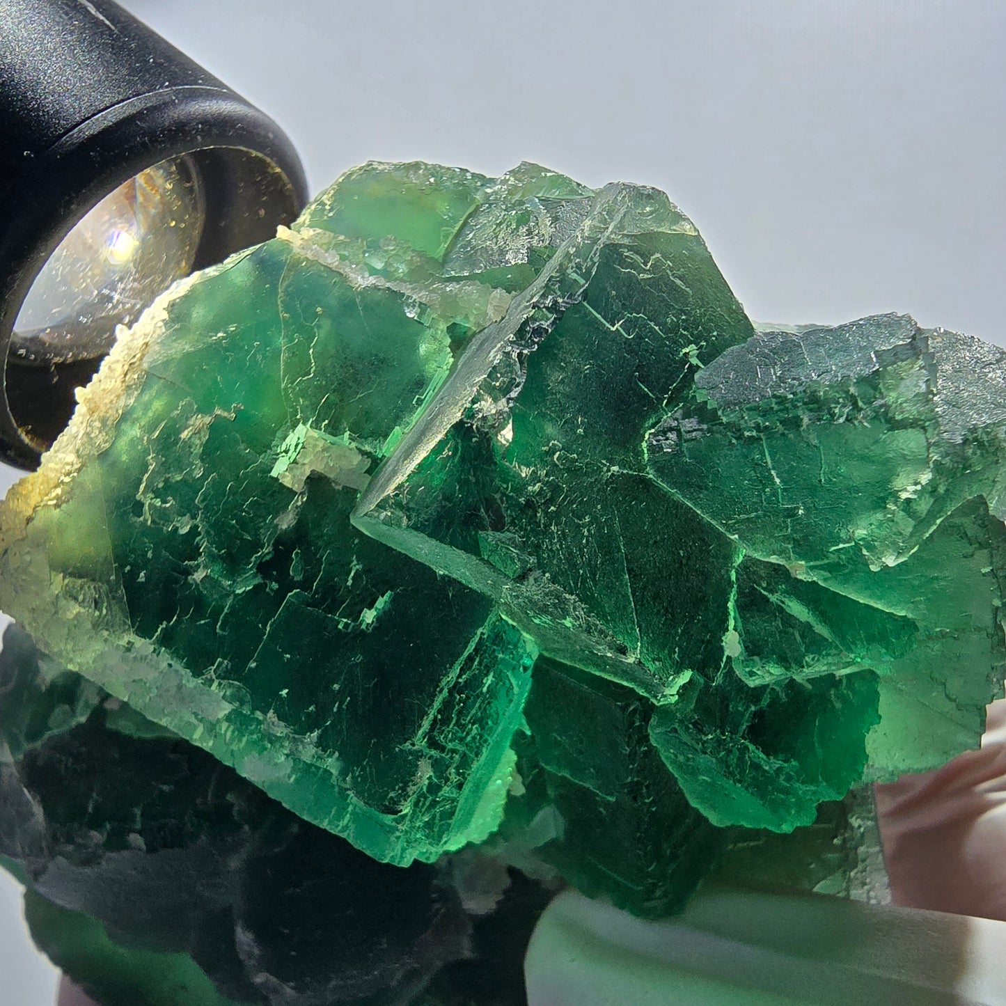 Grand fantôme de fluorine, matrice de quartz, inclusions vertes Okorusu Namibie 100*77*37mm #12673