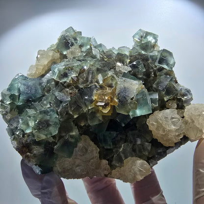 Große Phantom Fluorit, Quarz Stufe, grün parkettiert Okorusu, Namibia 128*109*44mm #12674