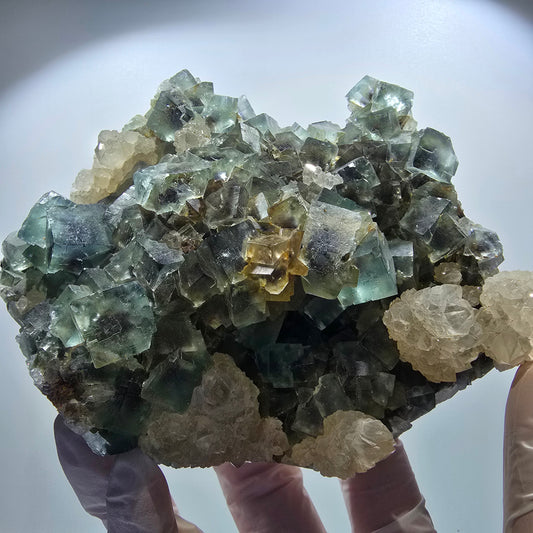 Große Phantom Fluorit, Quarz Stufe, grün parkettiert Okorusu, Namibia 128*109*44mm #12674