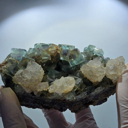 Große Phantom Fluorit, Quarz Stufe, grün parkettiert Okorusu, Namibia 128*109*44mm #12674