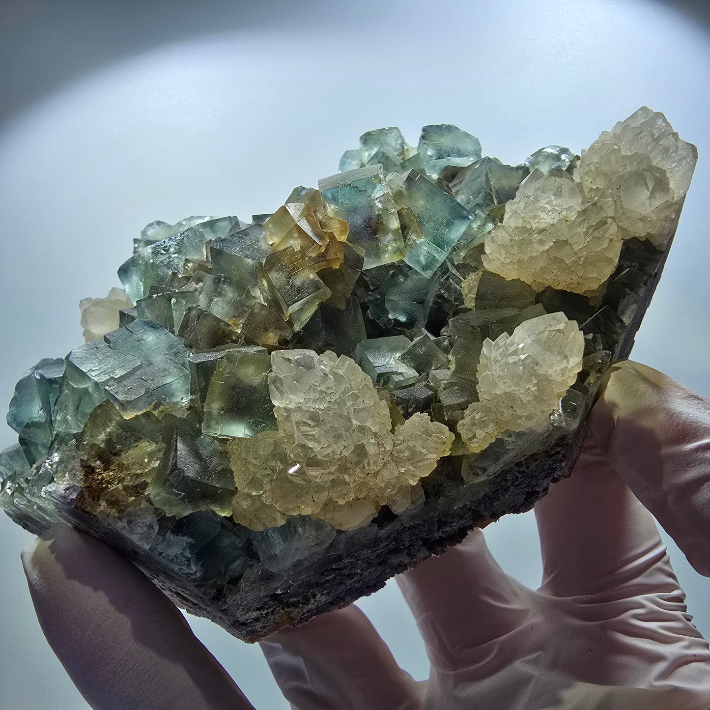 Große Phantom Fluorit, Quarz Stufe, grün parkettiert Okorusu, Namibia 128*109*44mm #12674