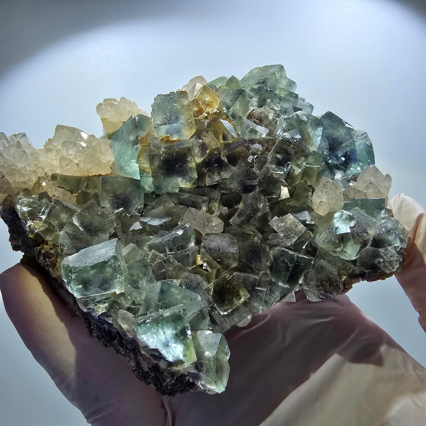 Große Phantom Fluorit, Quarz Stufe, grün parkettiert Okorusu, Namibia 128*109*44mm #12674