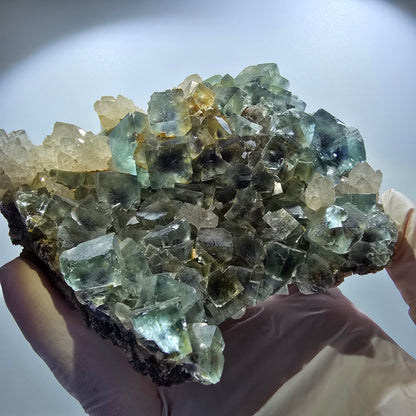 Große Phantom Fluorit, Quarz Stufe, grün parkettiert Okorusu, Namibia 128*109*44mm #12674