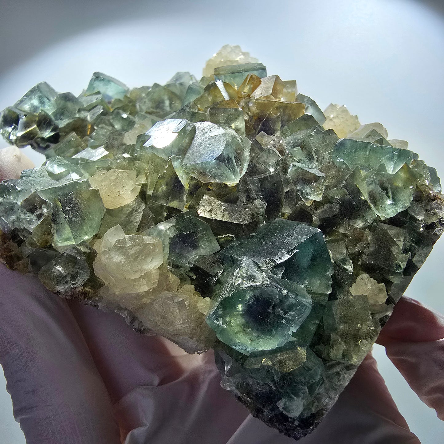 Große Phantom Fluorit, Quarz Stufe, grün parkettiert Okorusu, Namibia 128*109*44mm #12674